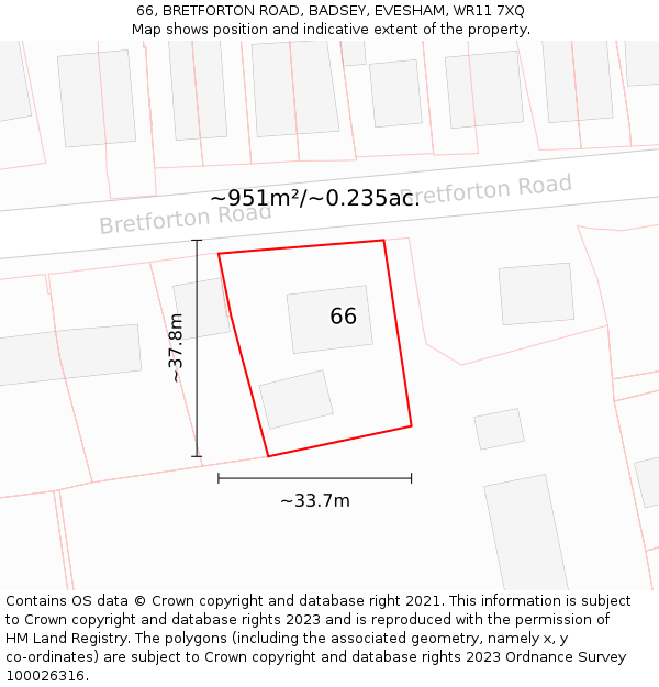 66, BRETFORTON ROAD, BADSEY, EVESHAM, WR11 7XQ: Plot and title map