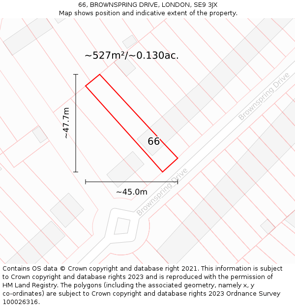 66, BROWNSPRING DRIVE, LONDON, SE9 3JX: Plot and title map