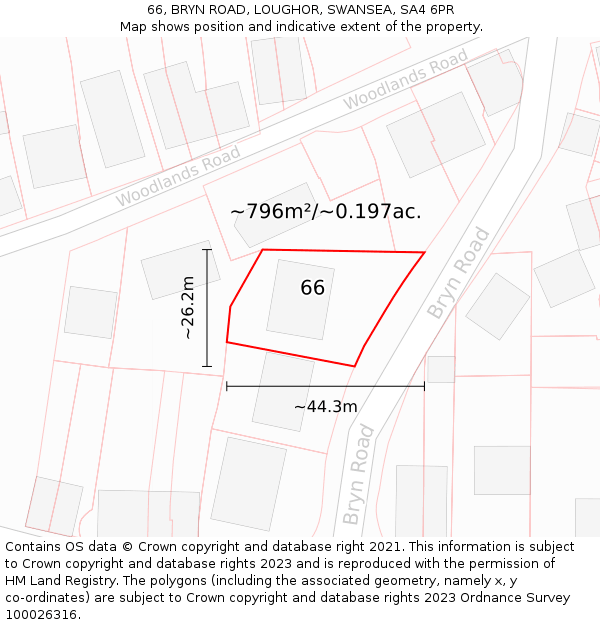 66, BRYN ROAD, LOUGHOR, SWANSEA, SA4 6PR: Plot and title map