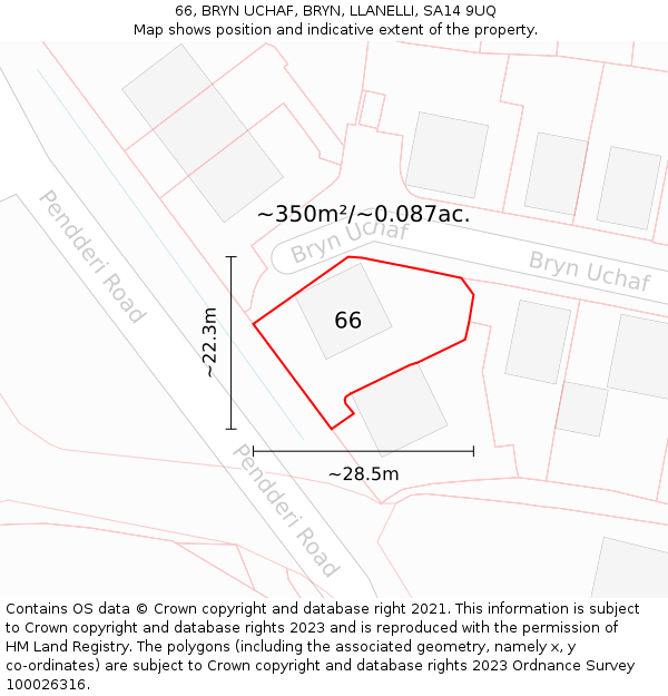 66, BRYN UCHAF, BRYN, LLANELLI, SA14 9UQ: Plot and title map