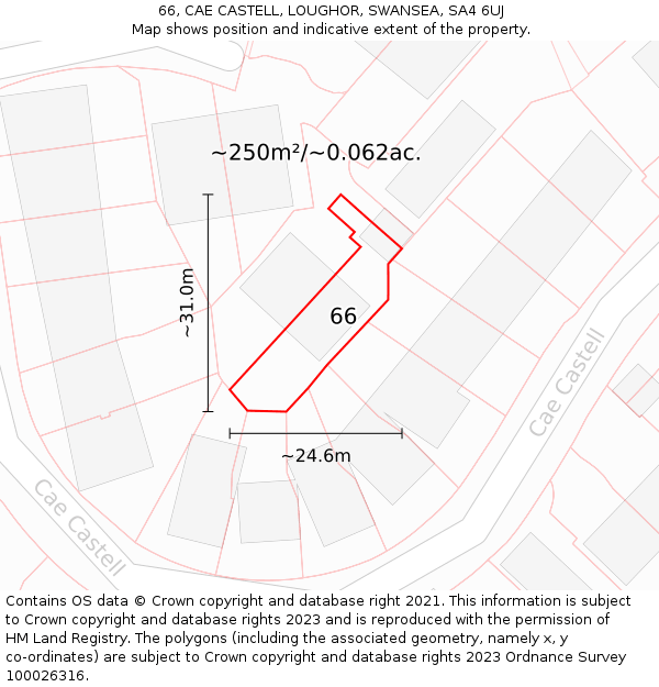 66, CAE CASTELL, LOUGHOR, SWANSEA, SA4 6UJ: Plot and title map