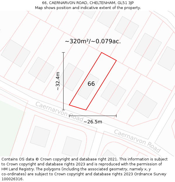 66, CAERNARVON ROAD, CHELTENHAM, GL51 3JP: Plot and title map