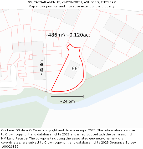 66, CAESAR AVENUE, KINGSNORTH, ASHFORD, TN23 3PZ: Plot and title map