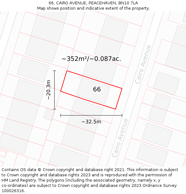 66, CAIRO AVENUE, PEACEHAVEN, BN10 7LA: Plot and title map