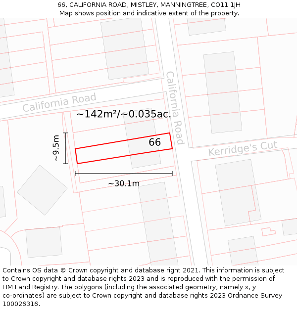 66, CALIFORNIA ROAD, MISTLEY, MANNINGTREE, CO11 1JH: Plot and title map