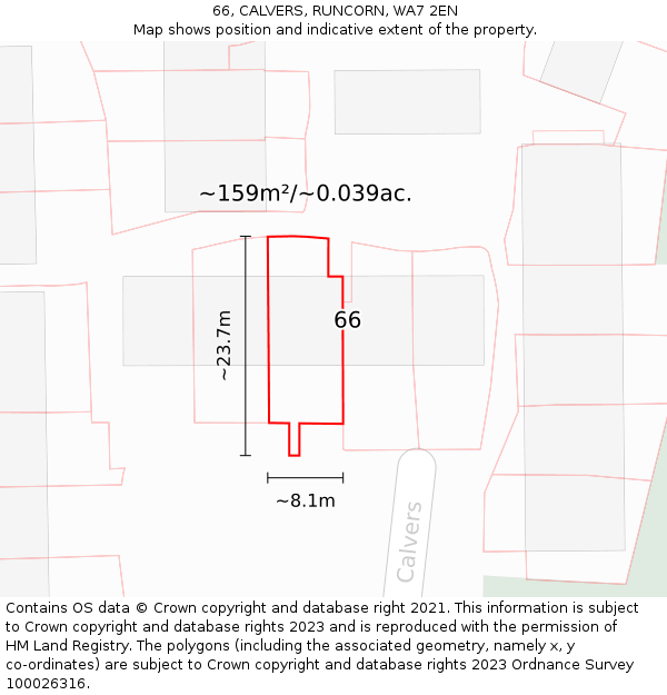 66, CALVERS, RUNCORN, WA7 2EN: Plot and title map