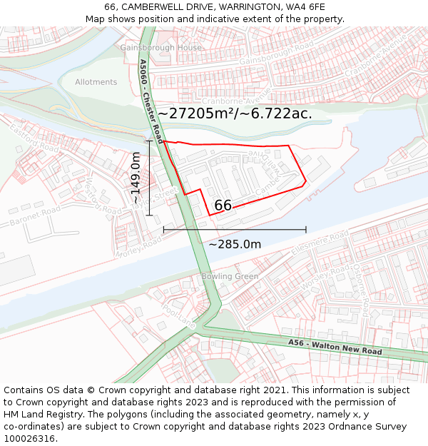 66, CAMBERWELL DRIVE, WARRINGTON, WA4 6FE: Plot and title map