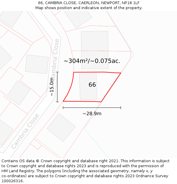 66, CAMBRIA CLOSE, CAERLEON, NEWPORT, NP18 1LF: Plot and title map