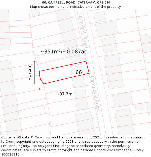 66, CAMPBELL ROAD, CATERHAM, CR3 5JN: Plot and title map