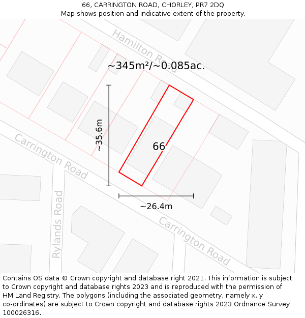 66, CARRINGTON ROAD, CHORLEY, PR7 2DQ: Plot and title map