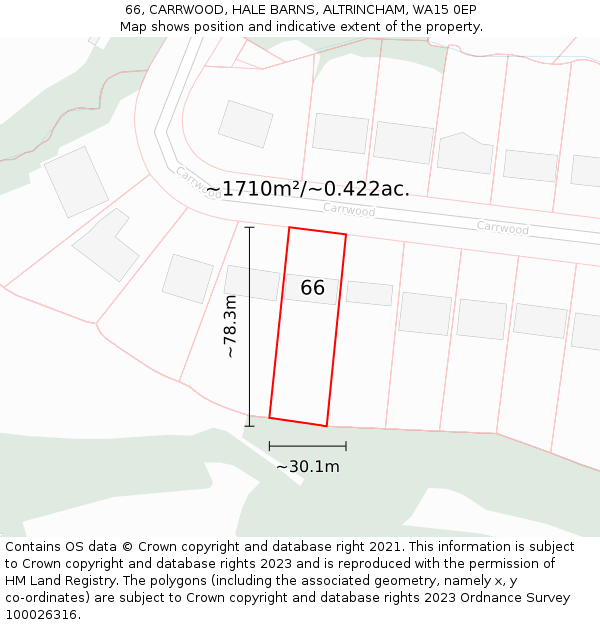 66, CARRWOOD, HALE BARNS, ALTRINCHAM, WA15 0EP: Plot and title map