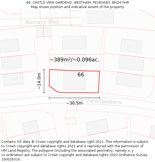 66, CASTLE VIEW GARDENS, WESTHAM, PEVENSEY, BN24 5HR: Plot and title map