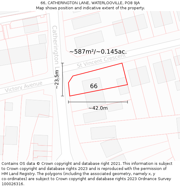 66, CATHERINGTON LANE, WATERLOOVILLE, PO8 9JA: Plot and title map