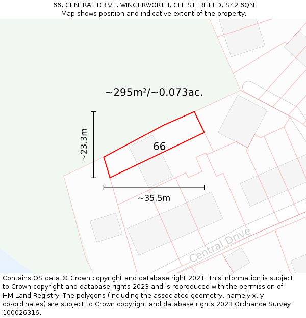 66, CENTRAL DRIVE, WINGERWORTH, CHESTERFIELD, S42 6QN: Plot and title map