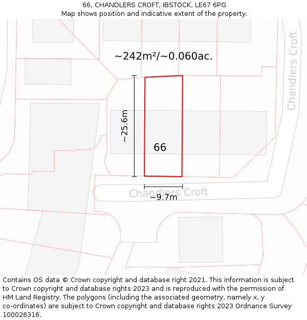 66, CHANDLERS CROFT, IBSTOCK, LE67 6PG: Plot and title map