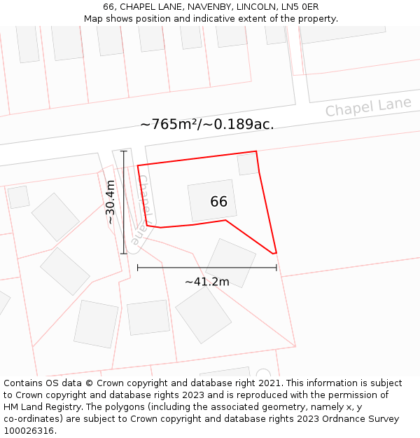 66, CHAPEL LANE, NAVENBY, LINCOLN, LN5 0ER: Plot and title map