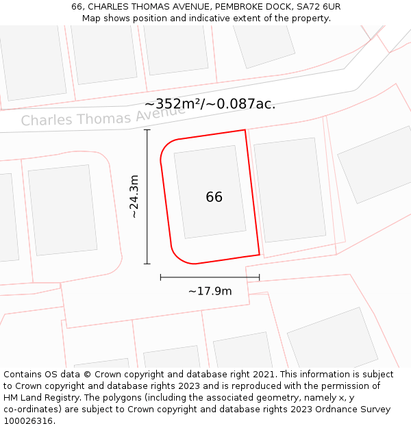 66, CHARLES THOMAS AVENUE, PEMBROKE DOCK, SA72 6UR: Plot and title map