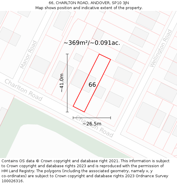 66, CHARLTON ROAD, ANDOVER, SP10 3JN: Plot and title map