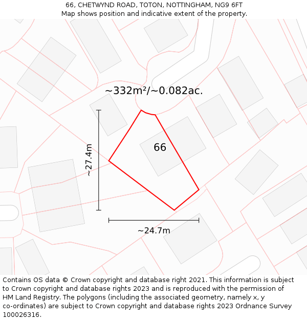 66, CHETWYND ROAD, TOTON, NOTTINGHAM, NG9 6FT: Plot and title map