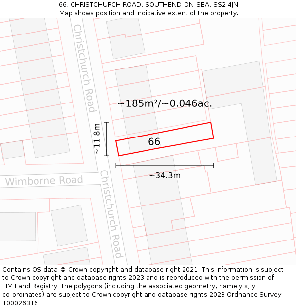 66, CHRISTCHURCH ROAD, SOUTHEND-ON-SEA, SS2 4JN: Plot and title map