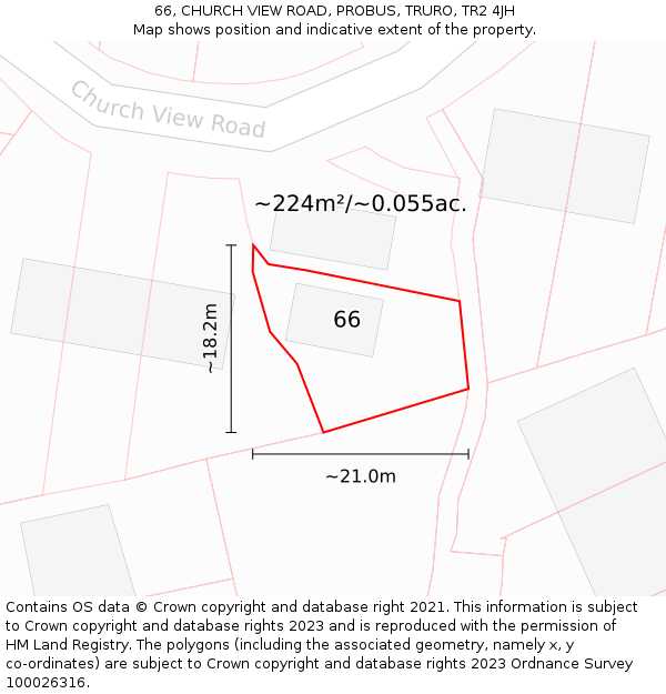 66, CHURCH VIEW ROAD, PROBUS, TRURO, TR2 4JH: Plot and title map