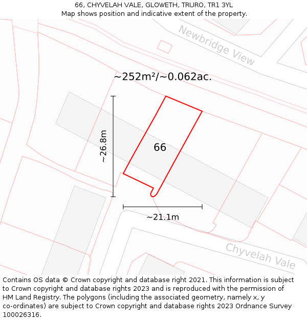 66, CHYVELAH VALE, GLOWETH, TRURO, TR1 3YL: Plot and title map