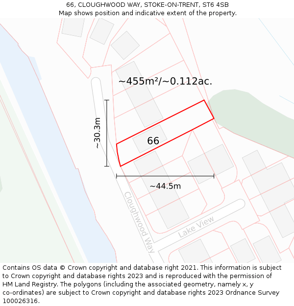 66, CLOUGHWOOD WAY, STOKE-ON-TRENT, ST6 4SB: Plot and title map