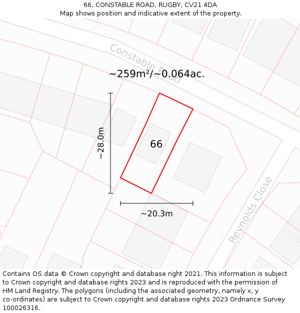 66, CONSTABLE ROAD, RUGBY, CV21 4DA: Plot and title map