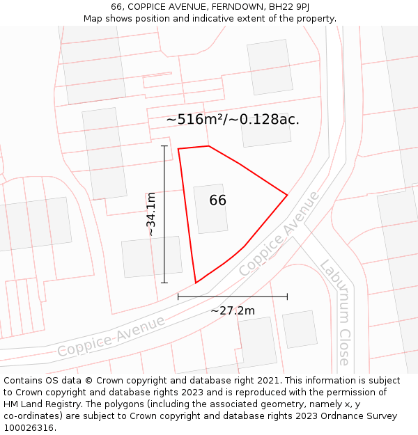 66, COPPICE AVENUE, FERNDOWN, BH22 9PJ: Plot and title map