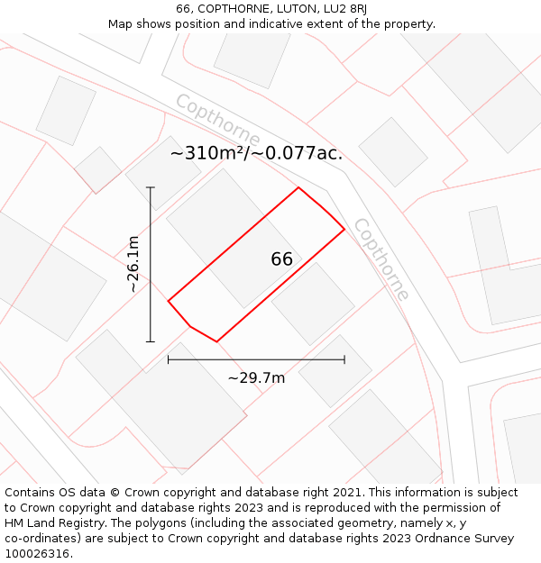 66, COPTHORNE, LUTON, LU2 8RJ: Plot and title map