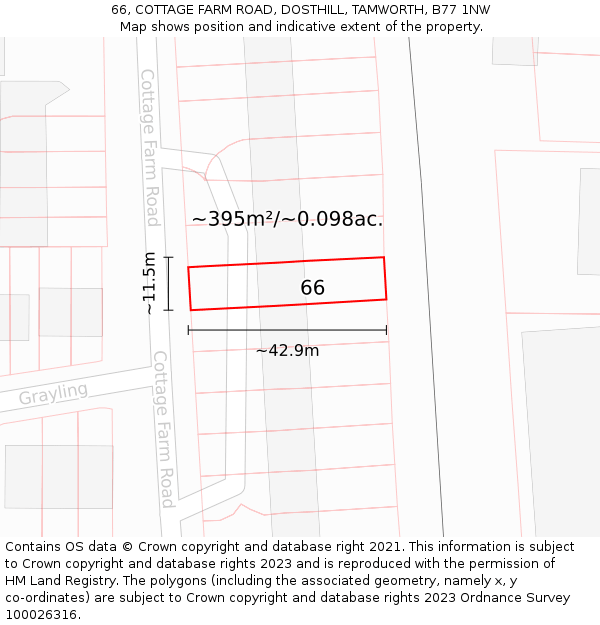 66, COTTAGE FARM ROAD, DOSTHILL, TAMWORTH, B77 1NW: Plot and title map