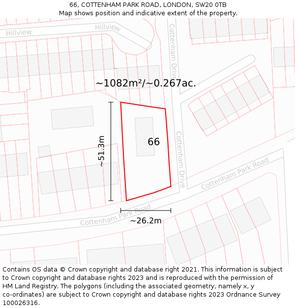 66, COTTENHAM PARK ROAD, LONDON, SW20 0TB: Plot and title map