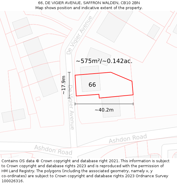 66, DE VIGIER AVENUE, SAFFRON WALDEN, CB10 2BN: Plot and title map