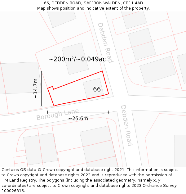66, DEBDEN ROAD, SAFFRON WALDEN, CB11 4AB: Plot and title map