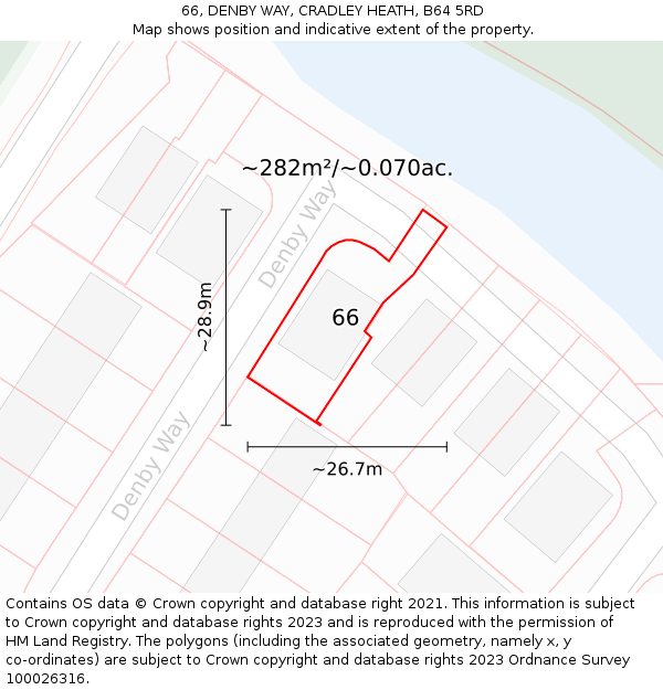 66, DENBY WAY, CRADLEY HEATH, B64 5RD: Plot and title map