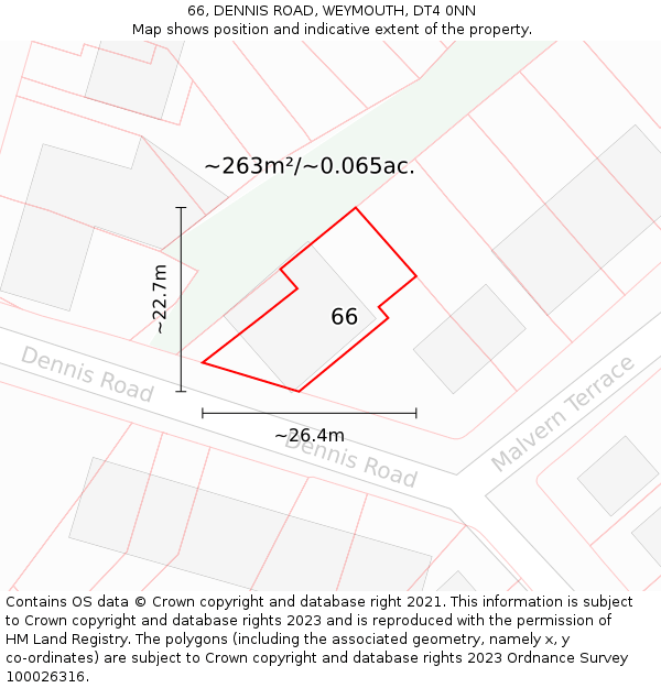 66, DENNIS ROAD, WEYMOUTH, DT4 0NN: Plot and title map