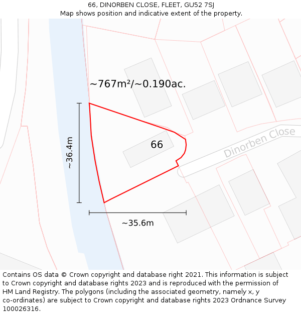 66, DINORBEN CLOSE, FLEET, GU52 7SJ: Plot and title map