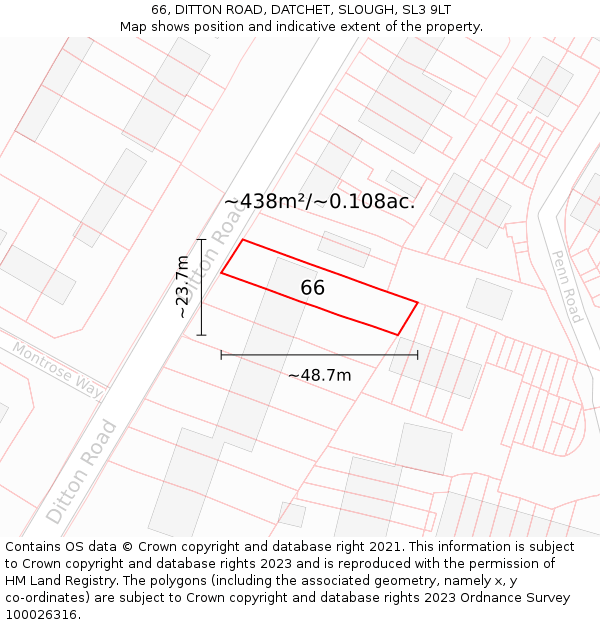 66, DITTON ROAD, DATCHET, SLOUGH, SL3 9LT: Plot and title map