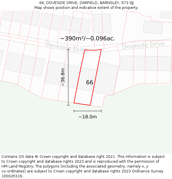 66, DOVESIDE DRIVE, DARFIELD, BARNSLEY, S73 9JJ: Plot and title map