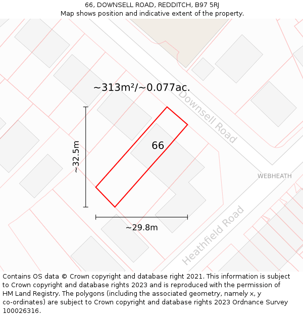 66, DOWNSELL ROAD, REDDITCH, B97 5RJ: Plot and title map