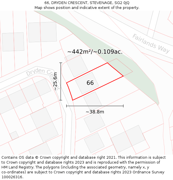 66, DRYDEN CRESCENT, STEVENAGE, SG2 0JQ: Plot and title map