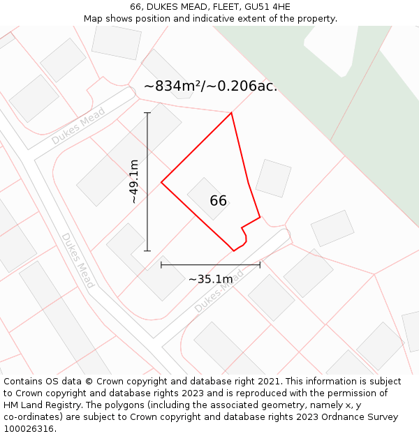 66, DUKES MEAD, FLEET, GU51 4HE: Plot and title map