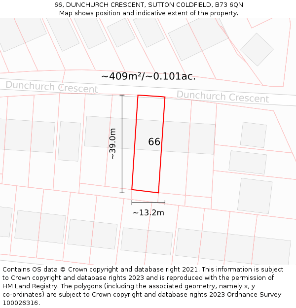 66, DUNCHURCH CRESCENT, SUTTON COLDFIELD, B73 6QN: Plot and title map