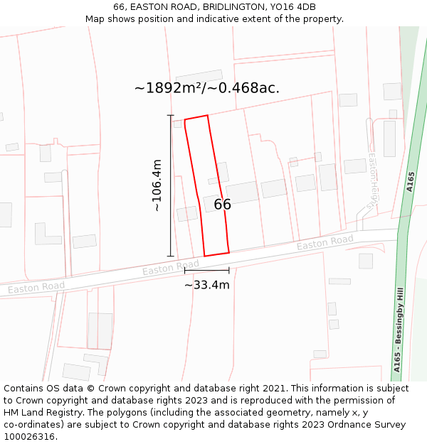 66, EASTON ROAD, BRIDLINGTON, YO16 4DB: Plot and title map