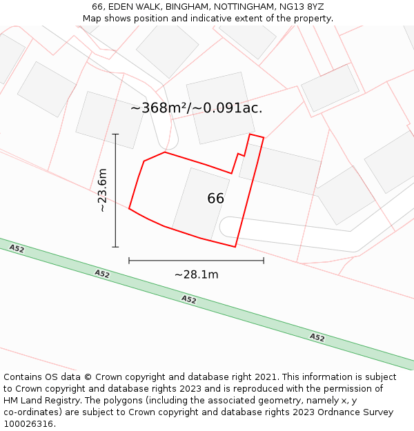 66, EDEN WALK, BINGHAM, NOTTINGHAM, NG13 8YZ: Plot and title map