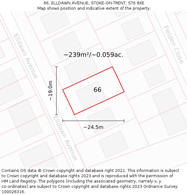 66, ELLDAWN AVENUE, STOKE-ON-TRENT, ST6 8XE: Plot and title map