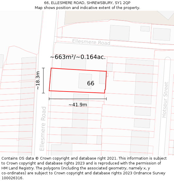 66, ELLESMERE ROAD, SHREWSBURY, SY1 2QP: Plot and title map