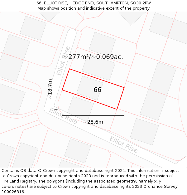 66, ELLIOT RISE, HEDGE END, SOUTHAMPTON, SO30 2RW: Plot and title map
