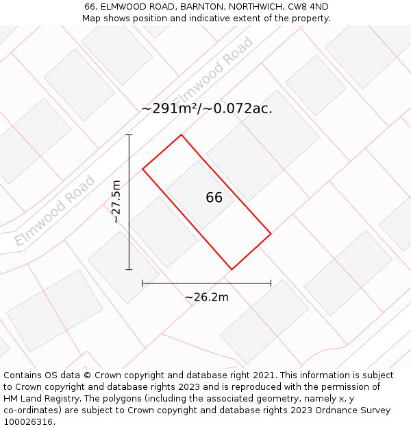 66, ELMWOOD ROAD, BARNTON, NORTHWICH, CW8 4ND: Plot and title map