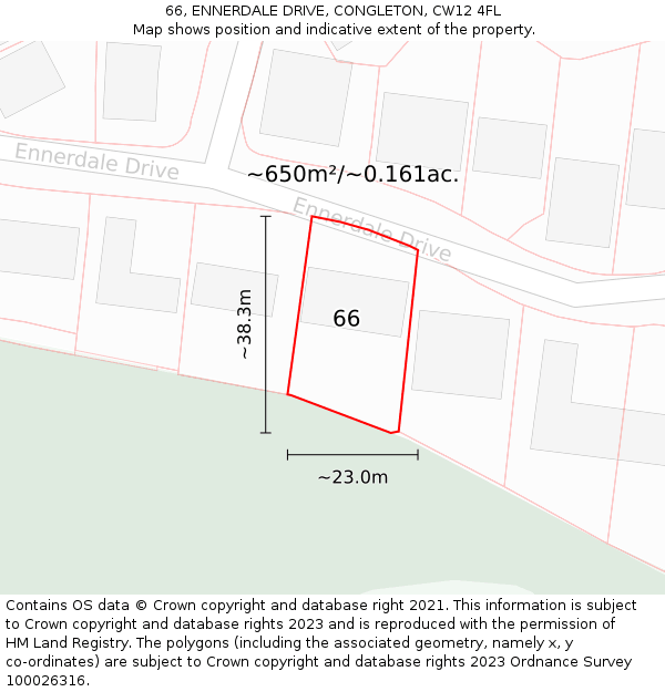 66, ENNERDALE DRIVE, CONGLETON, CW12 4FL: Plot and title map